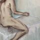Tableau signé sanguine aquarelle portrait féminin « la pose »