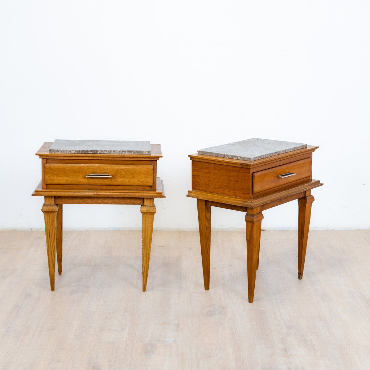 Art Deco bedside tables with marble tops, 1930s, set of 2