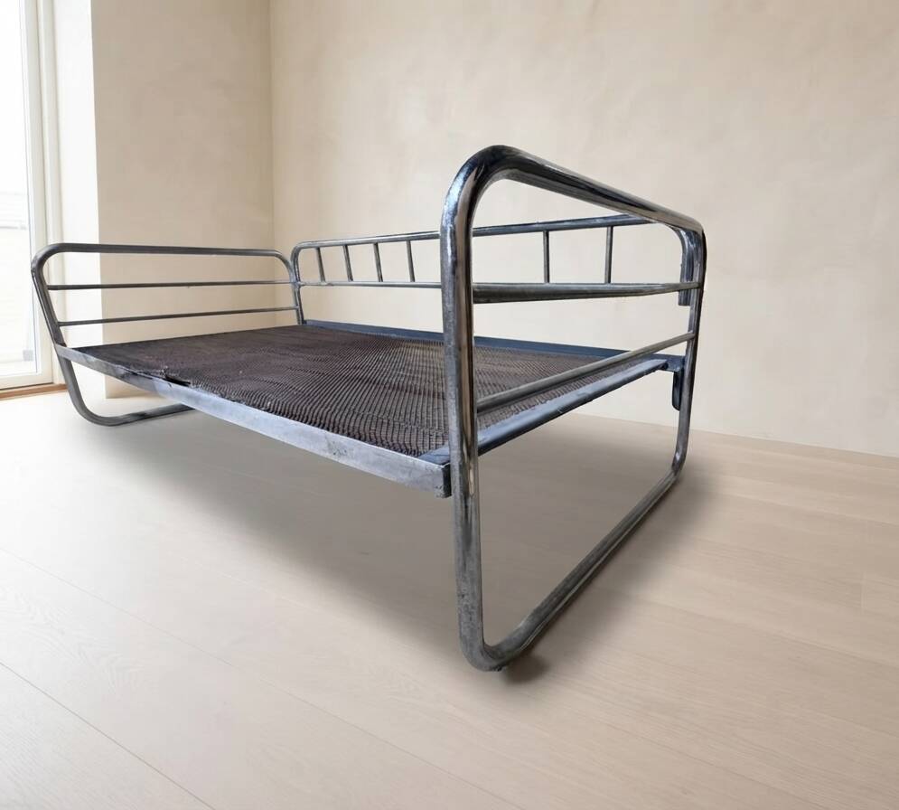 Vintage chrome tubular steel daybed frame, mid-20th century, Czechoslovakia, 190 × 86 × 67 cm