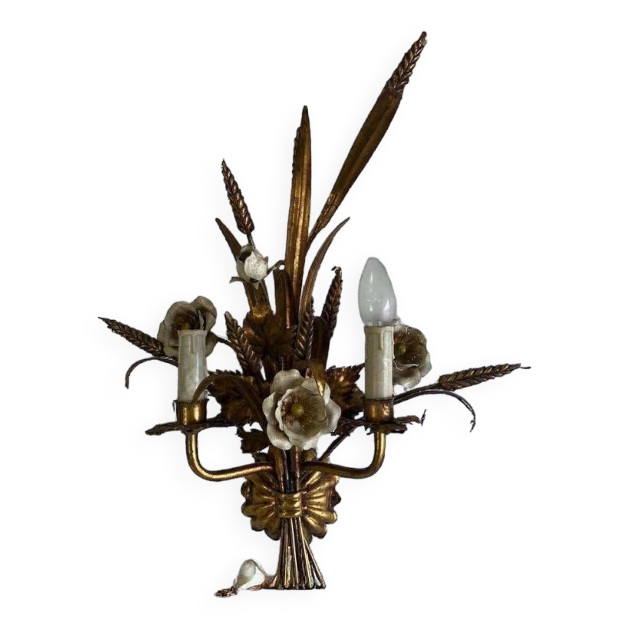 Vintage wheat 'golden' wall light with flowers: french style