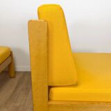 Pair of vintage Scandinavian armchairs in pine and fabric.