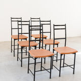 Dining chairs in brown leather and aluminum by ycami, 1980