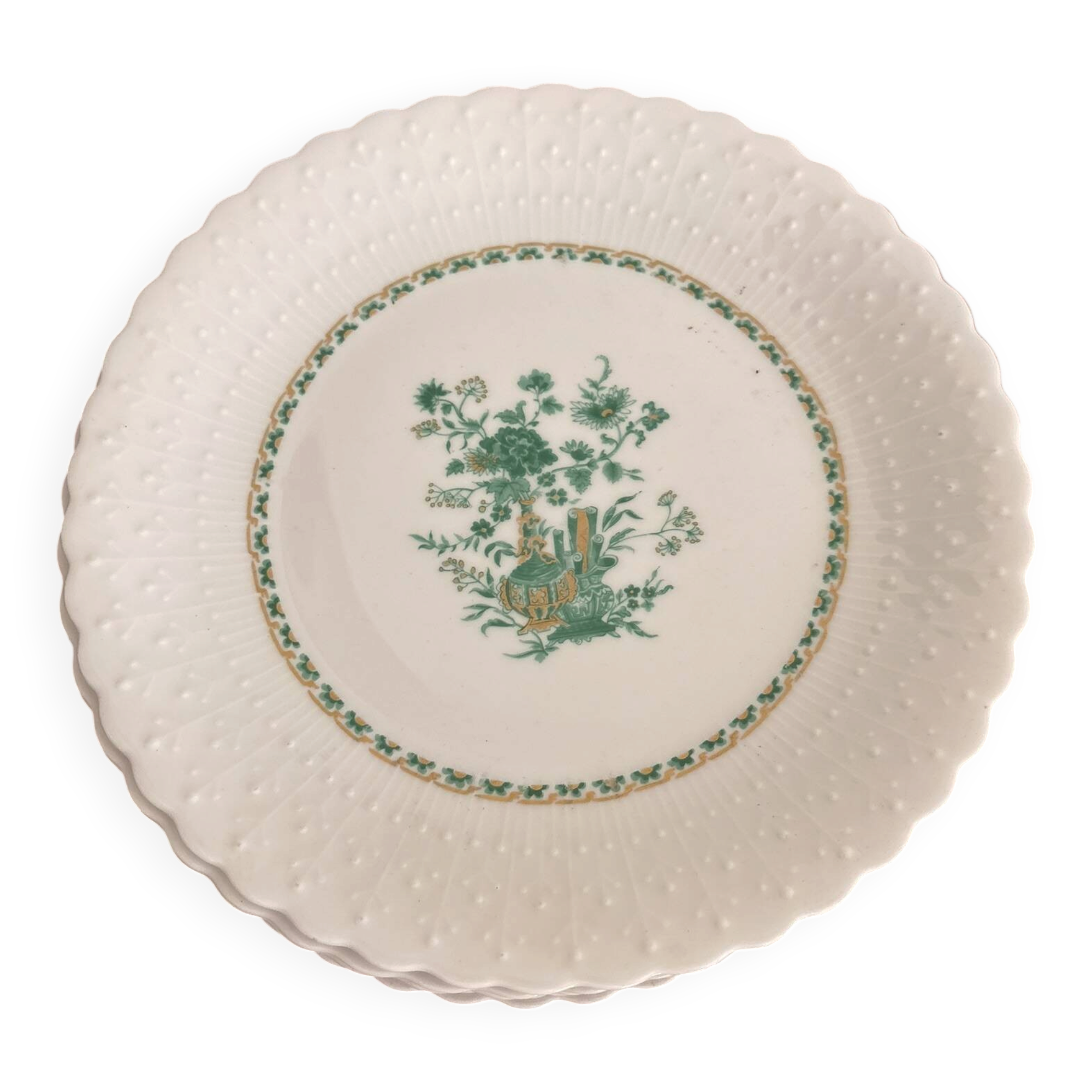 Flat Plates Porcelain Limoges Georges Boyer Nankin Green Pearl Edges