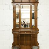 Vestiaire Napoléon III en noyer fin 19e, 3 miroirs, marbre, 8 patères