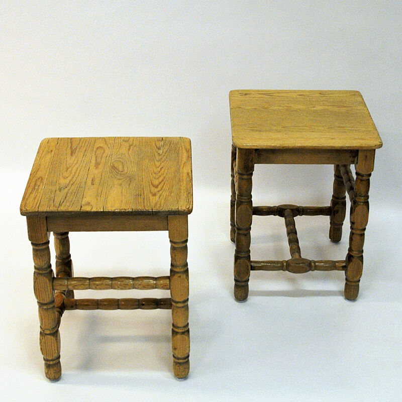 Swedish Pine stool pair in barock style 1920s