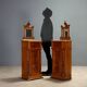 Antique walnut bedside tables with grey marble, Italy, 19th century.