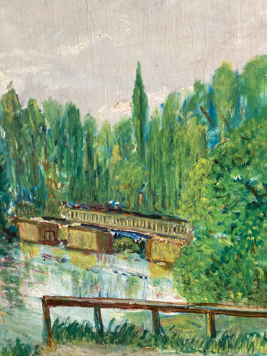Oil painting on panel The bridge of Créteil signed H.Jaquemart nineteenth century