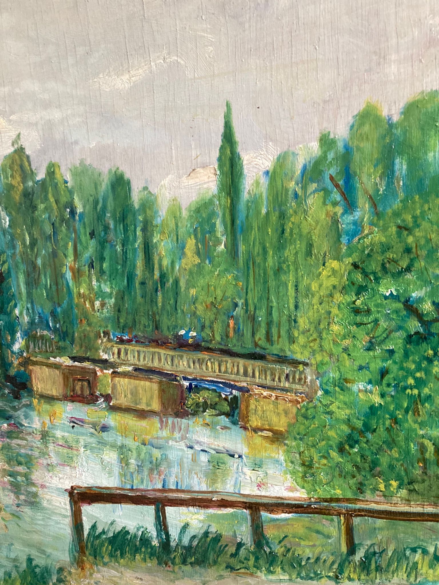 Oil painting on panel The bridge of Créteil signed H.Jaquemart nineteenth century