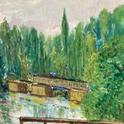 Oil painting on panel The bridge of Créteil signed H.Jaquemart nineteenth century