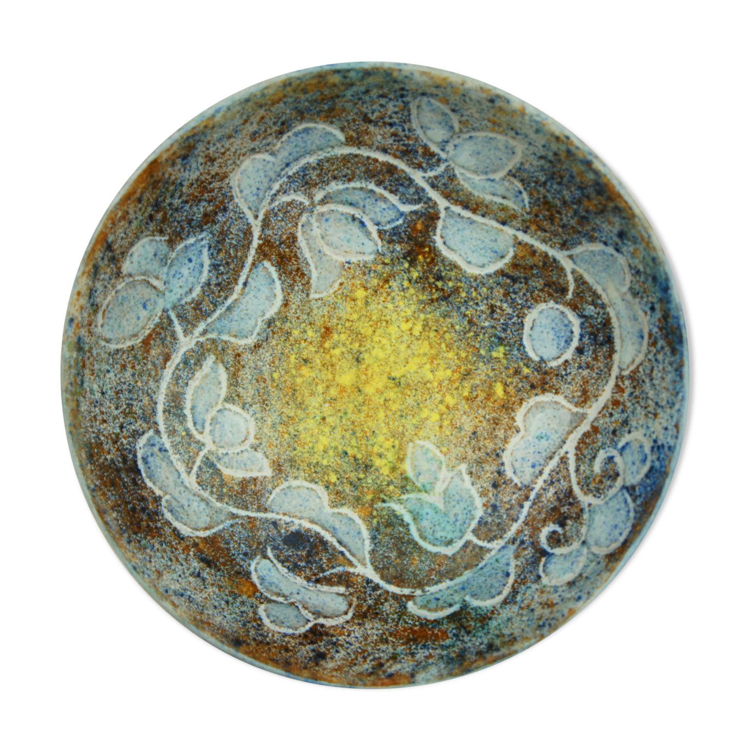 Empty cut pocket in painted & enamelled stoneware signed CB unique piece