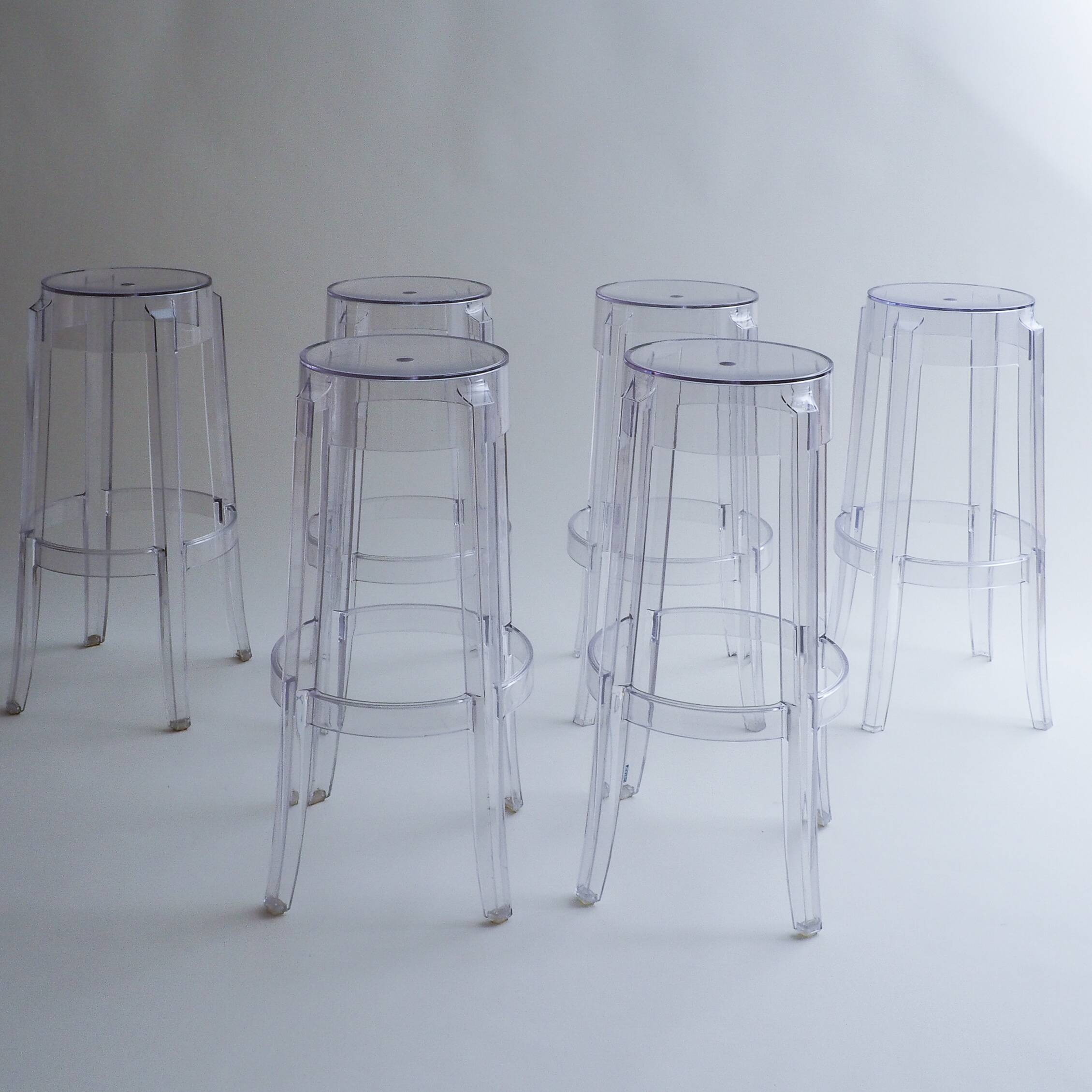 Set of 6 Charles Ghost Large Stools By Philippe Starck For Kartell