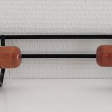 Modernist wall-mounted coat rack in metal and wood, 60s design