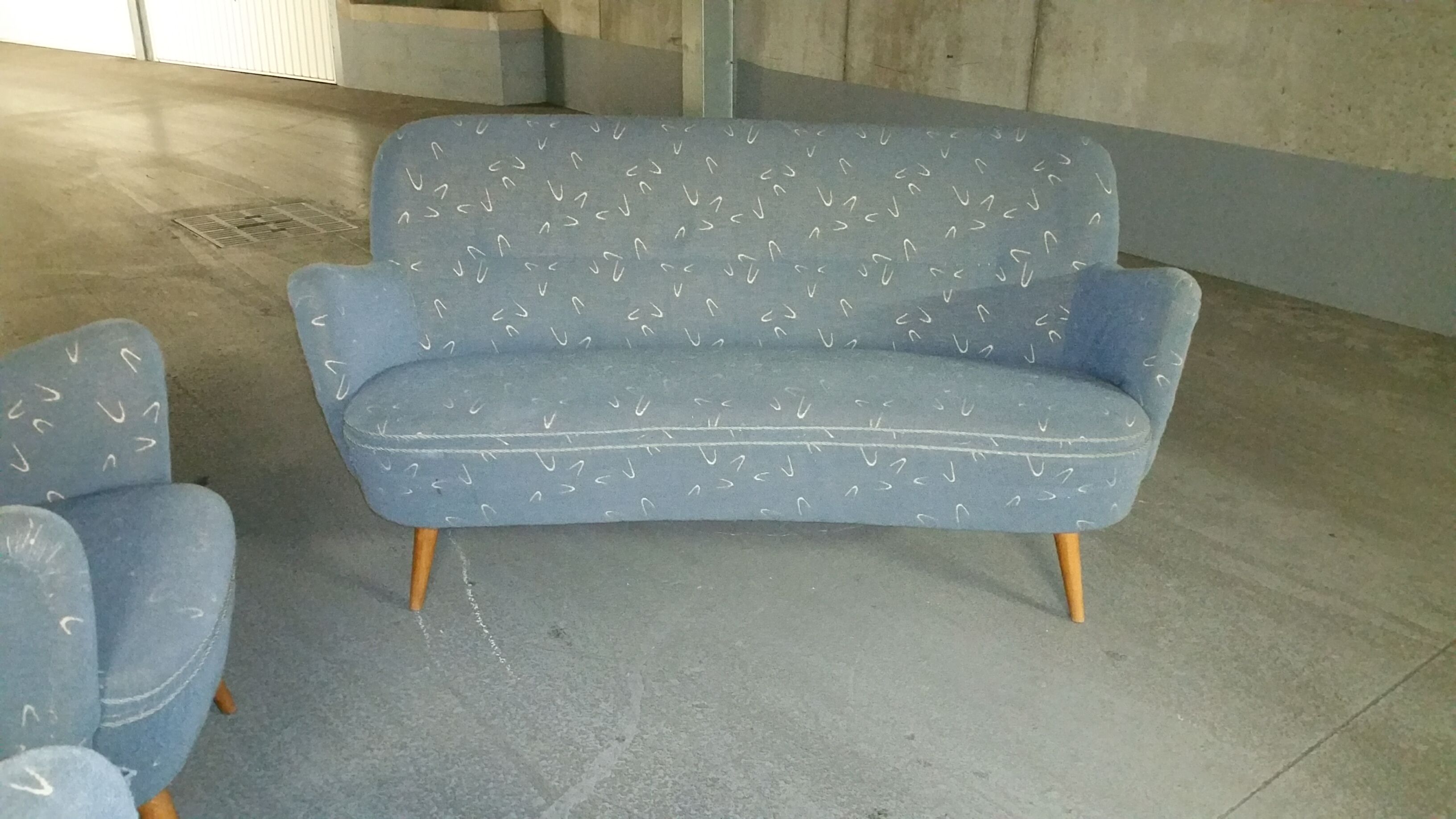 Set sofa and 2 armchairs vintage 50/60s organic fabrics vintage original