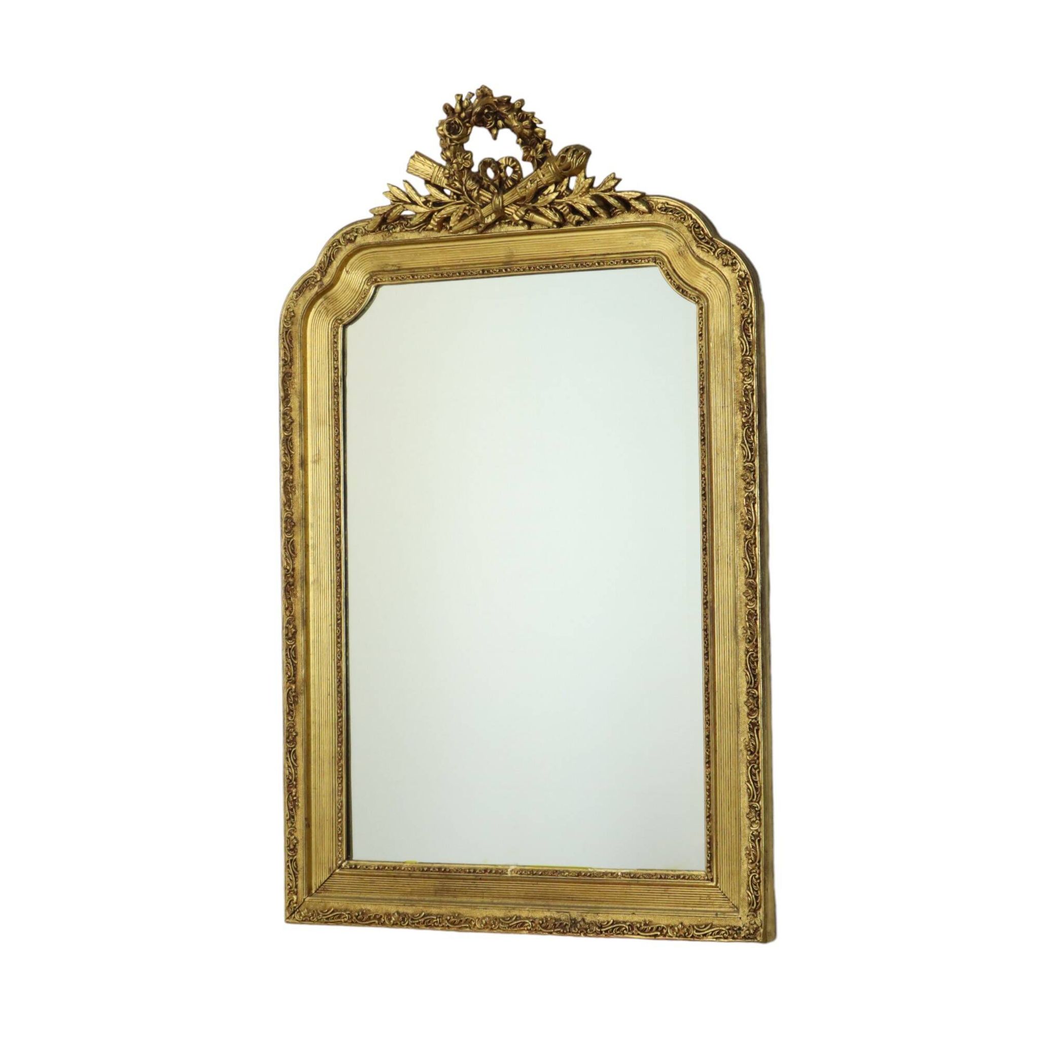 Large Antique Gold Mirror with Crown Classic Baroque France 118cm
