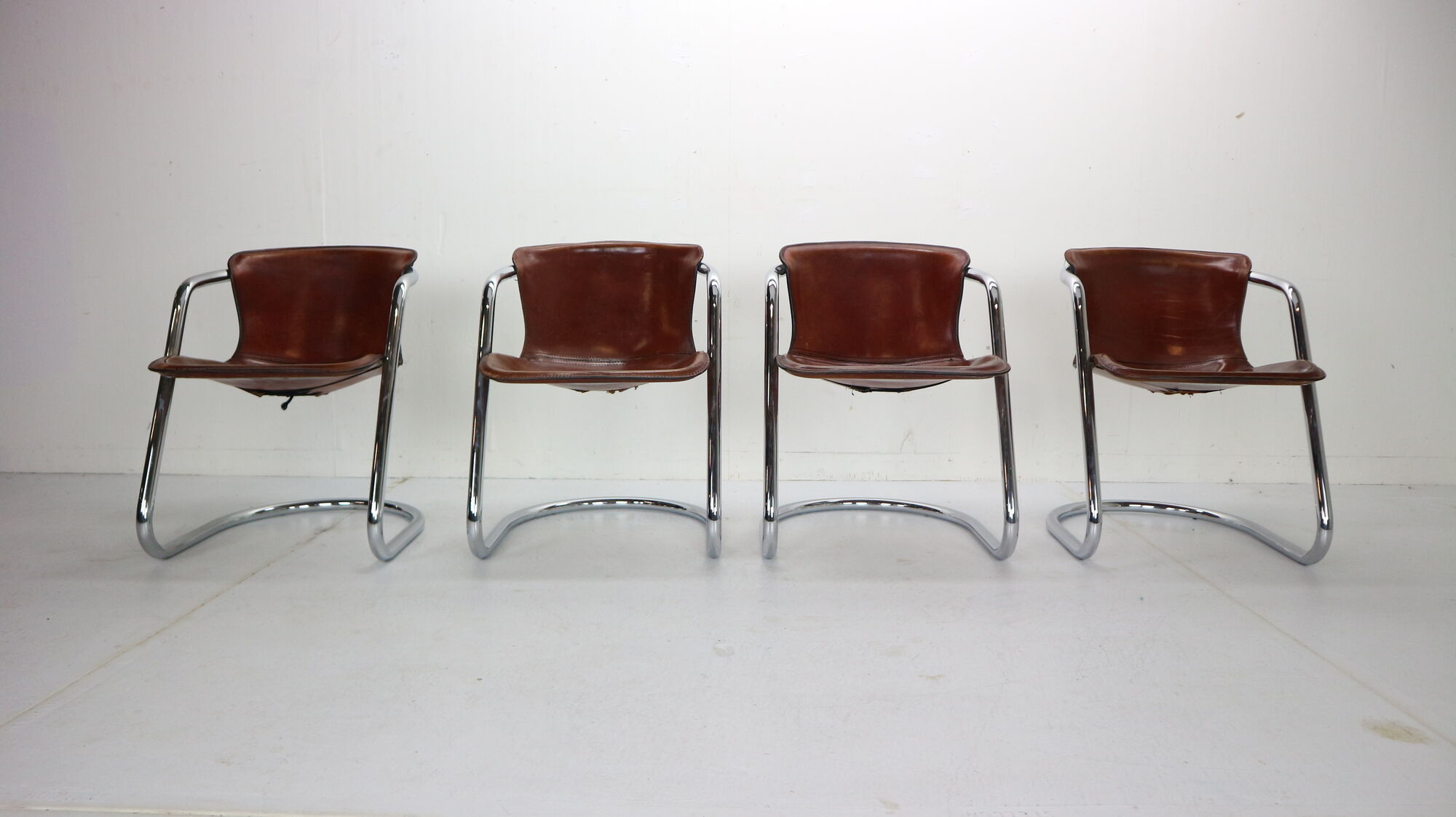 Set of 4 leather dining chairs for Cidue, 1970s, Italy