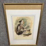 Watercolor drawing representing a judge during a trial dated 1988