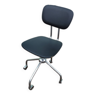 Babette Roulette Chrome and black Skai office chair - Vintage