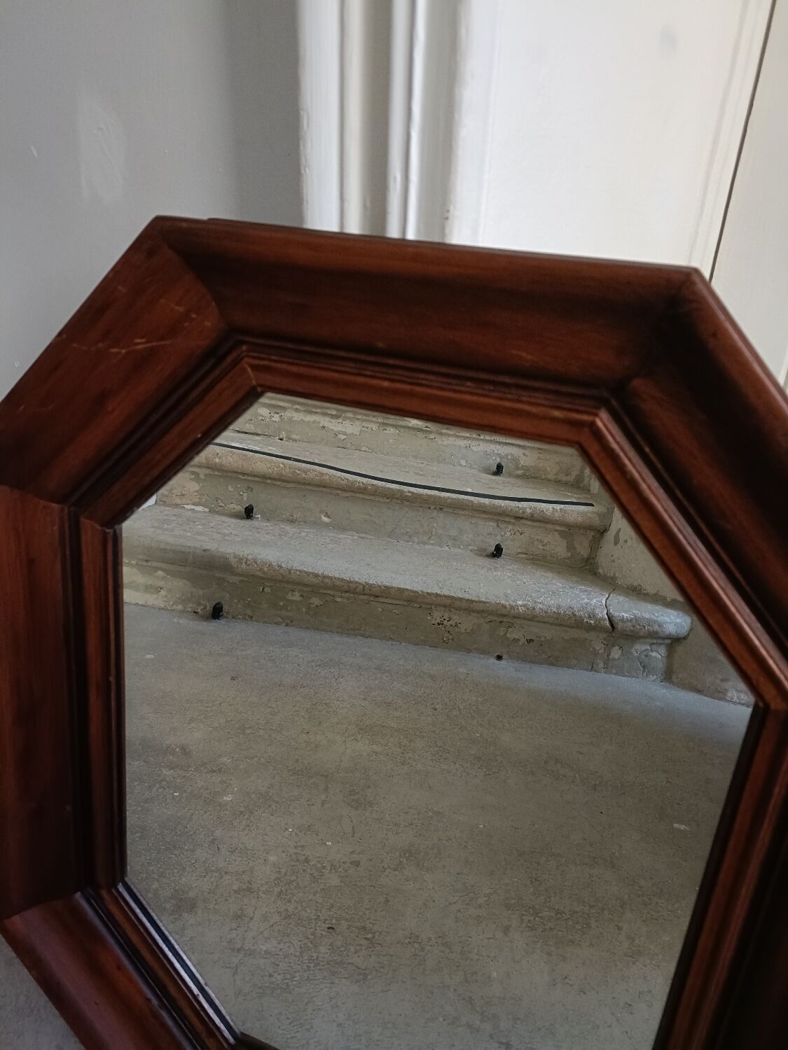 Vintage octagonal mirror in solid wood