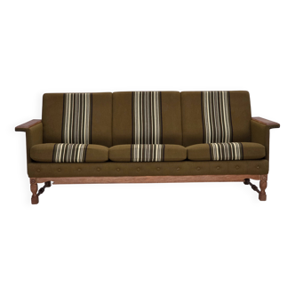 1970s, Danish 3-seater sofa, furniture wool, solid oak wood.