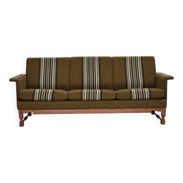 1970s, Danish 3-seater sofa, furniture wool, solid oak wood.
