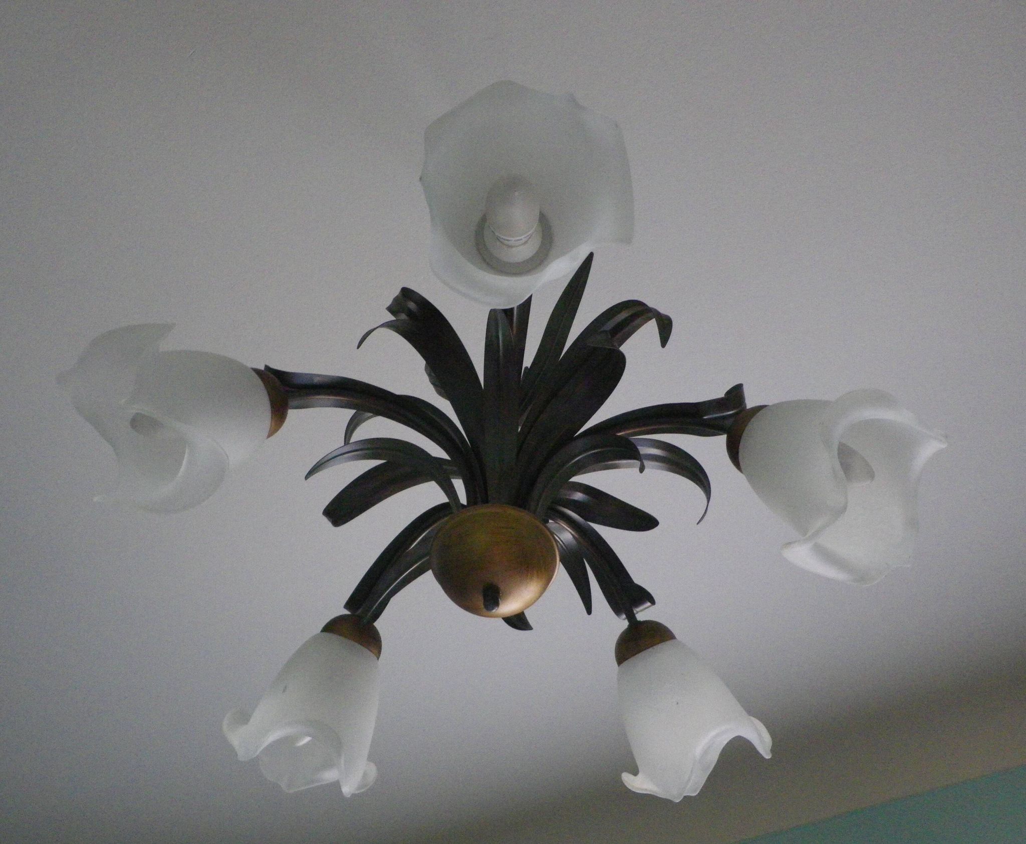 Five Pendant Lights with Frosted White Glass, 1970s