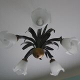 Five Pendant Lights with Frosted White Glass, 1970s