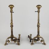 Pair of neo-gothic style bronze andirons