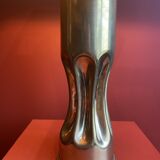 Brass shell socket lamp from the 1st WW, black pyramidal lampshade in Carlucci linen.