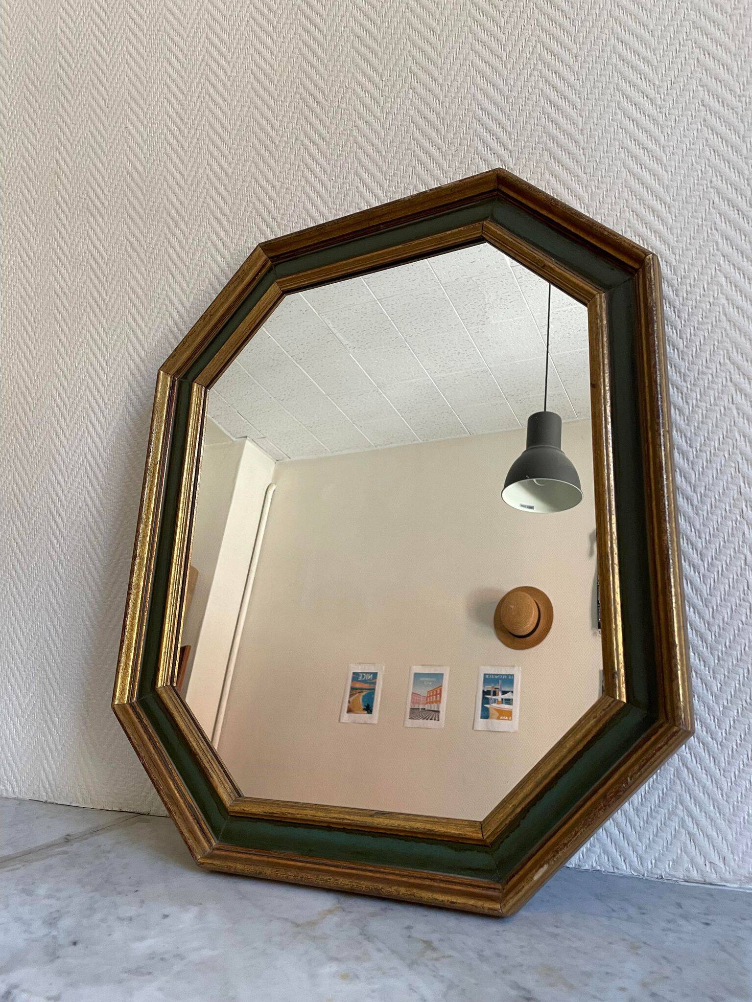 Gold and green wood frame mirror