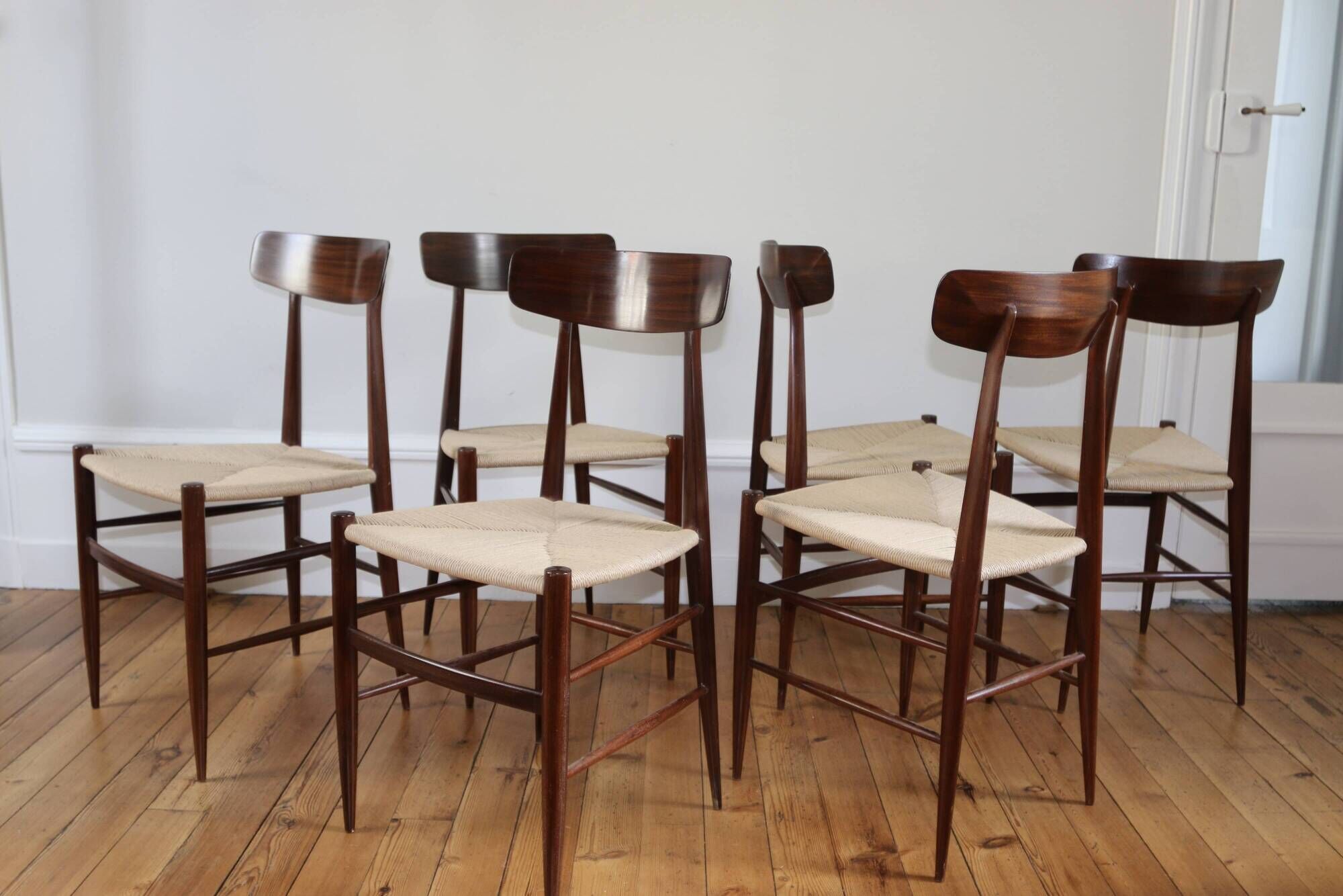 Rare set of 6 vintage Italian rope chairs by Eredi Marelli, 1950