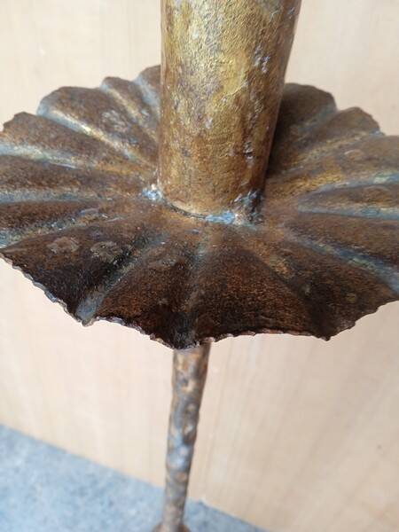 Brutalist gilded wrought iron floor lamp base 1970