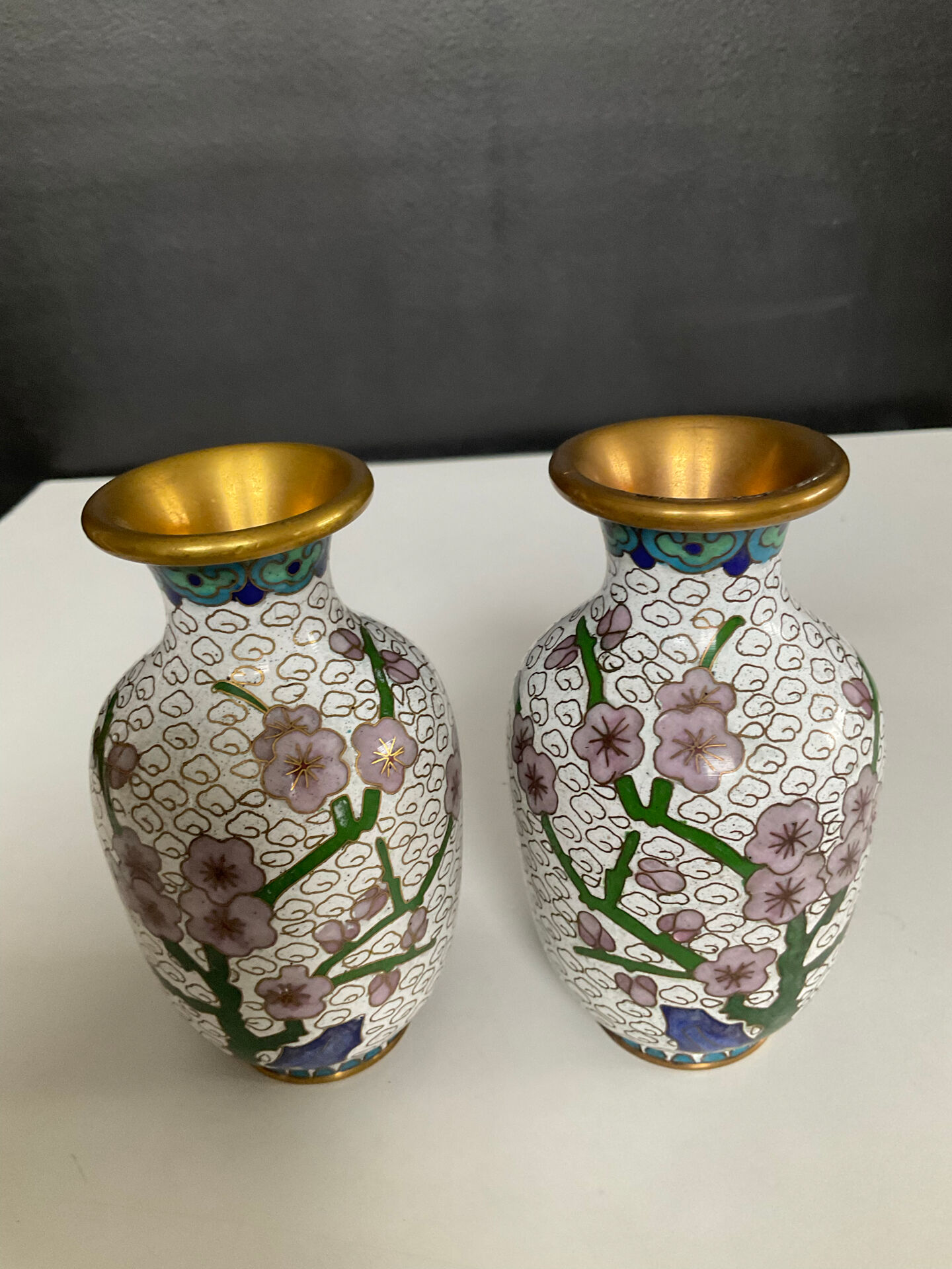 Pair of small vintage cloisonné vases