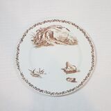 Set of 4 flat plates in Creil and Montereau earthenware model Marine, iron earth - Antique Fre