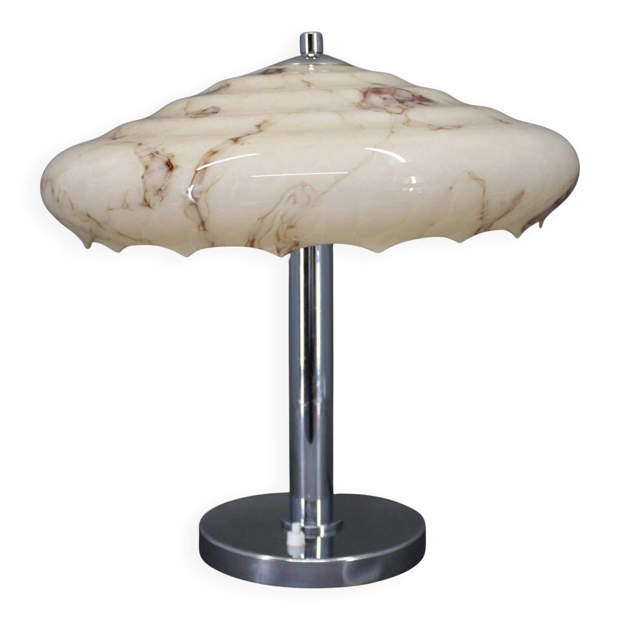 Czechoslovak Art Deco chrome table lamp with marbled glass, 1930s