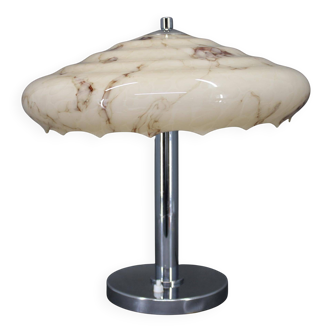 Czechoslovak Art Deco chrome table lamp with marbled glass, 1930s