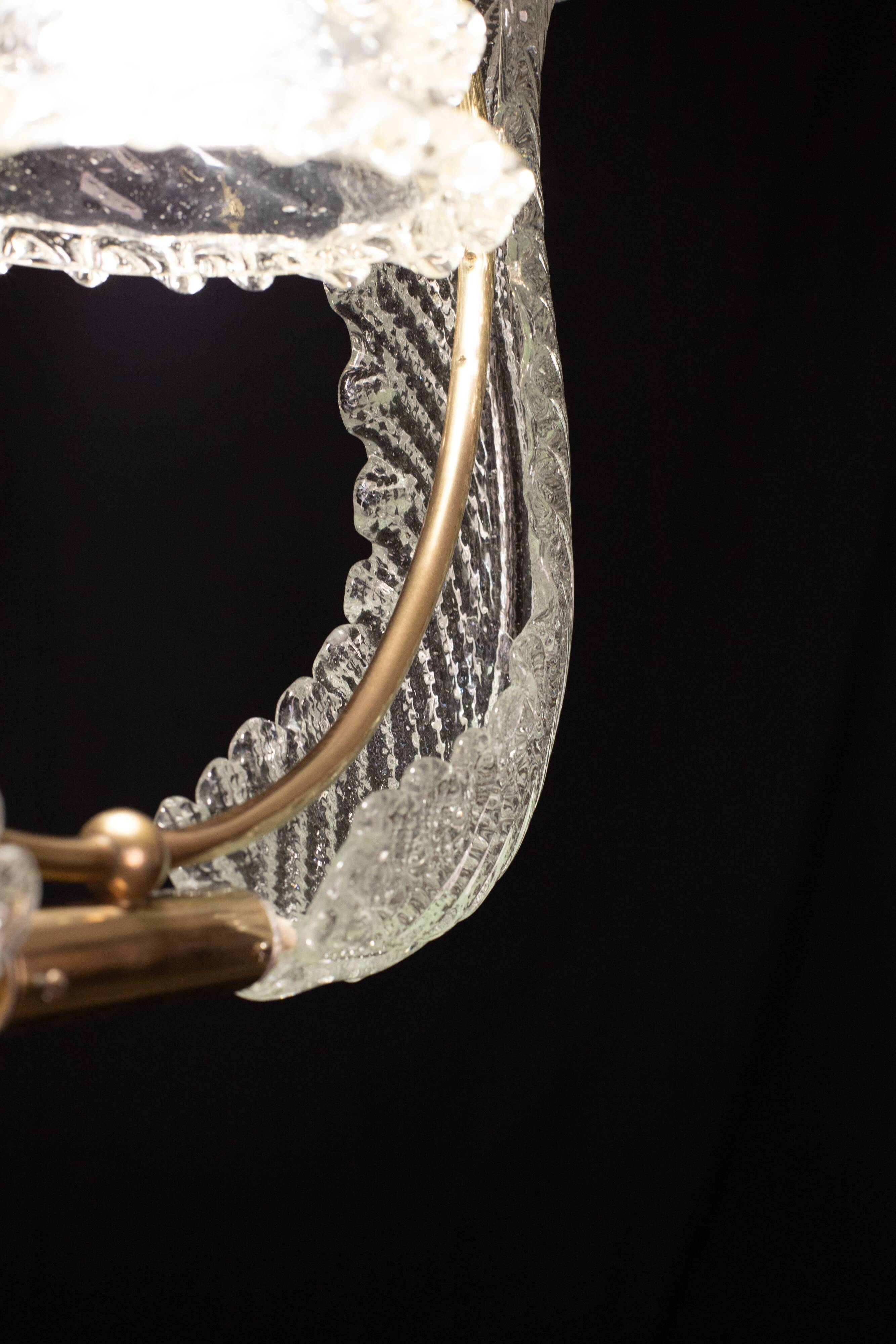 Elegant Art Decò Barovier and Toso Chandelier, 1940s