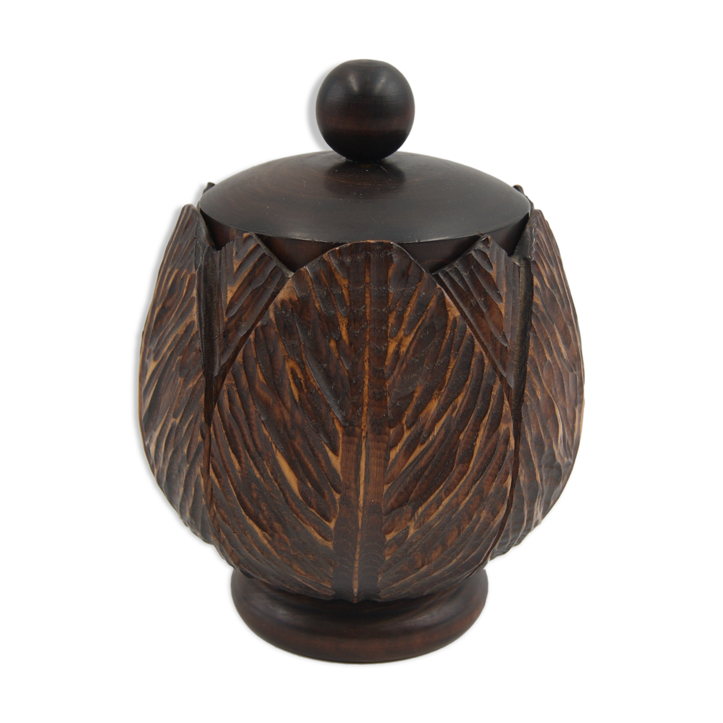 Box carved wood vintage foliage