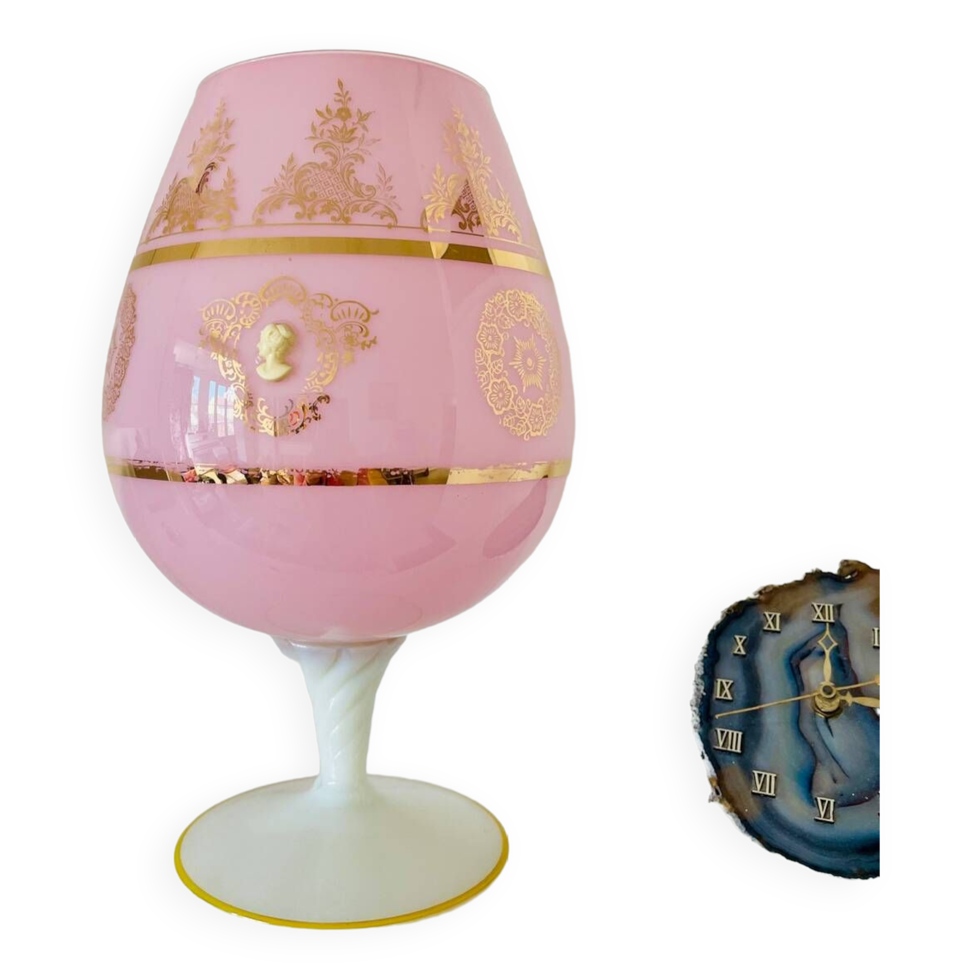 Large Italian opaline cup with small relief cameos.