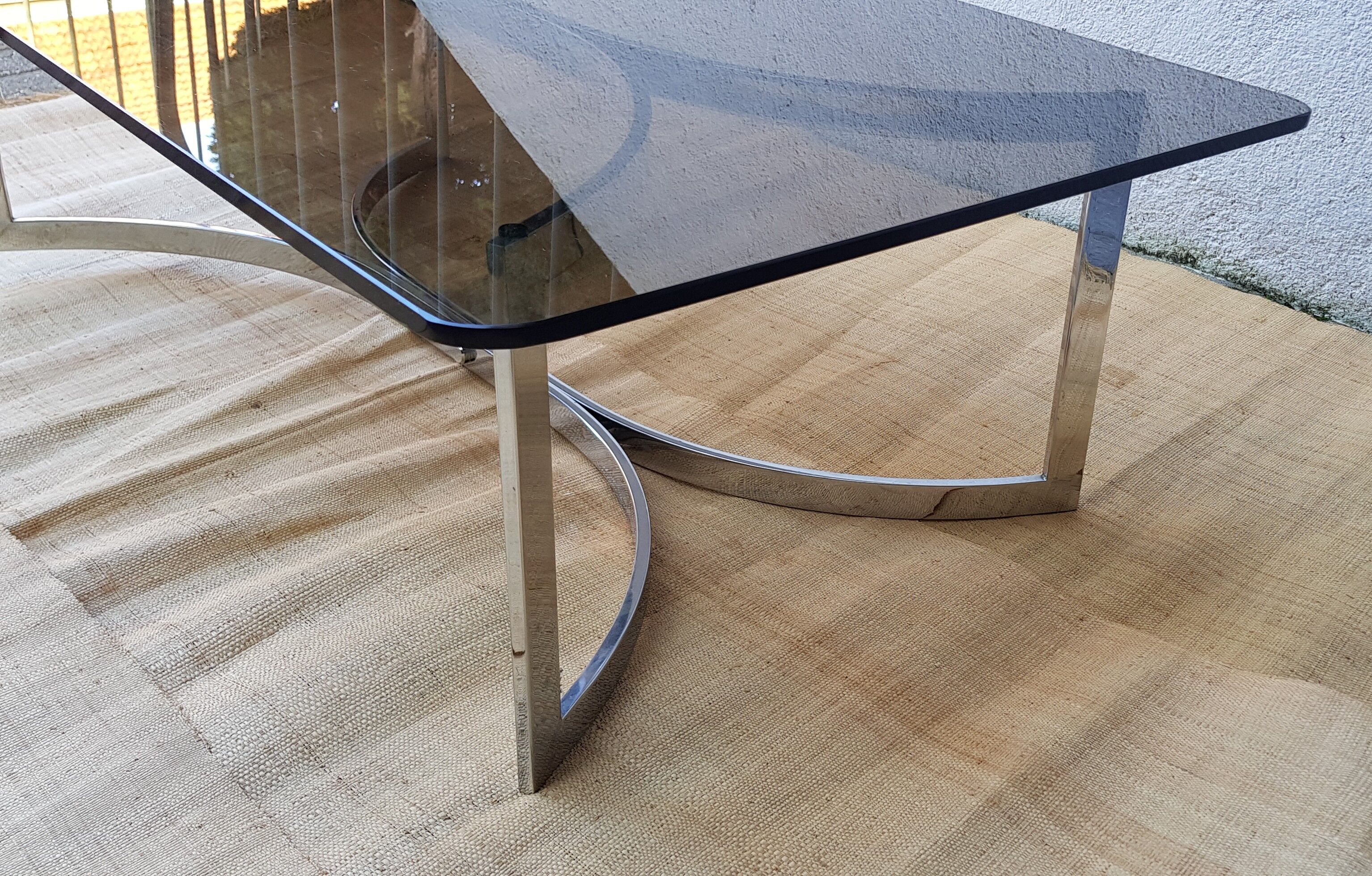 70's glass and chrome metal coffee table