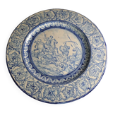 Antique glazed ceramic wall plate with battle scene decoration 41.5 cm