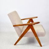Vintage armchair B-310 VAR beige structural boucle 1970s - 2 pieces available - light wood