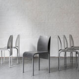 Set of 6 dining chairs in bent aluminum, 1980’s