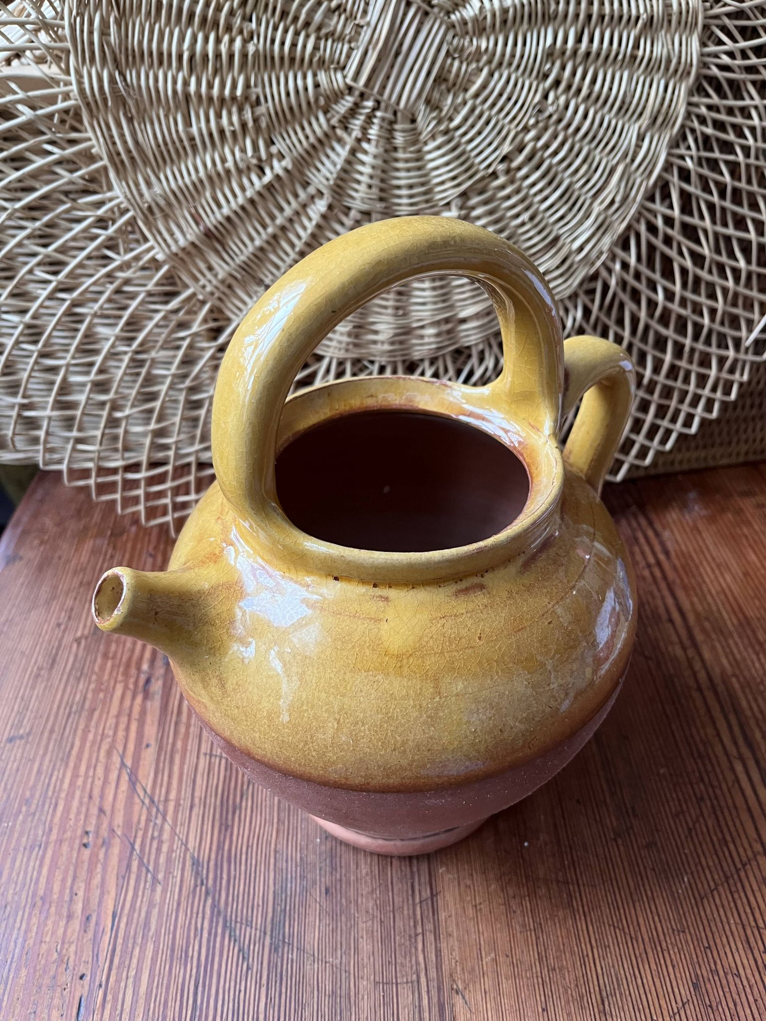 Provençal terracotta pitcher/jug with yellow glaze