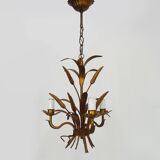 Vintage chandelier in aged gold metal, wheat ear chandelier, antique light fixture