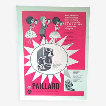 Une publicité papier appareil  photo  caméra  Paillard  issue revue d'époque