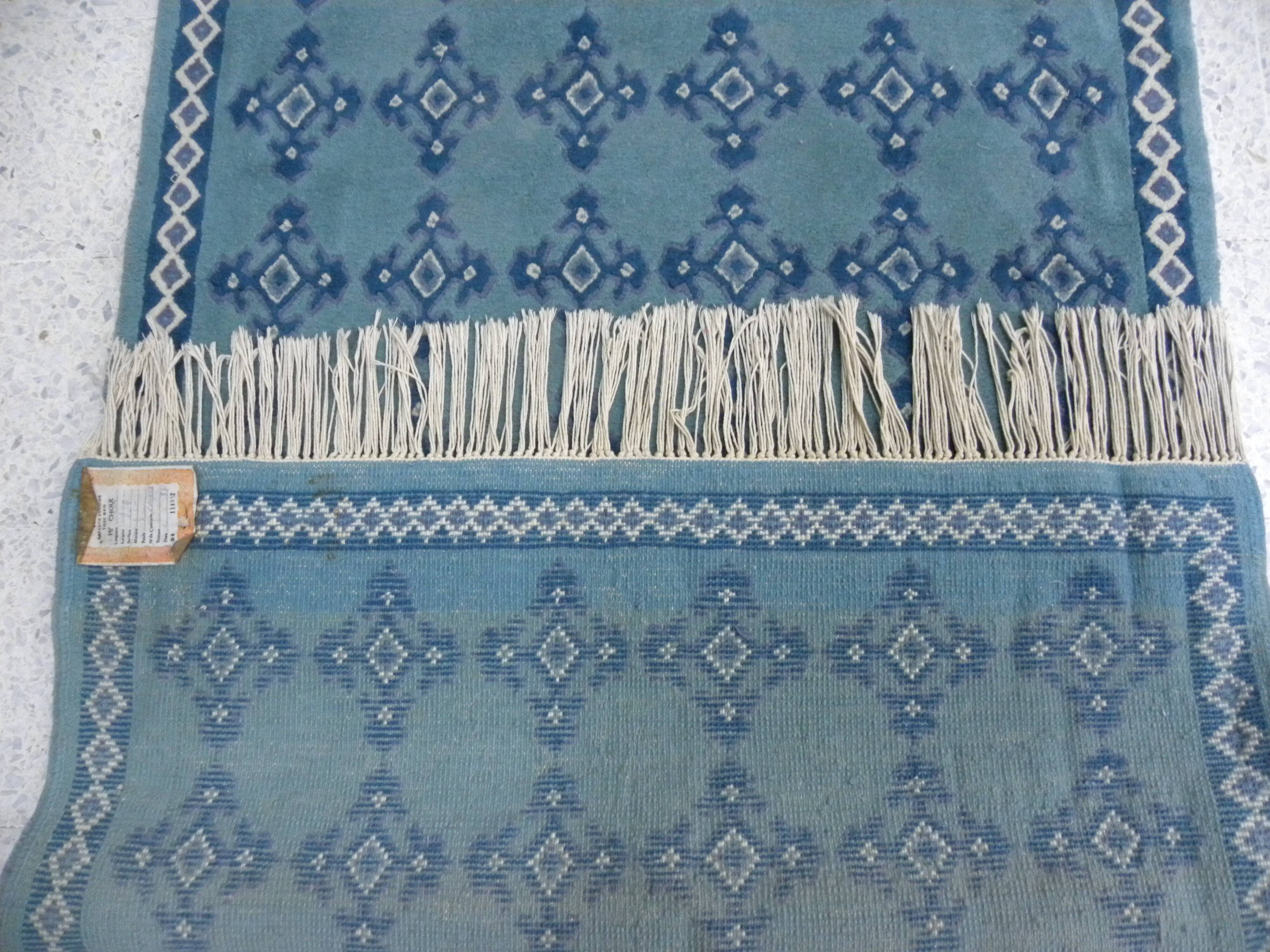 Vintage Traditional Oriental Carpet Green Blue Hand-Knotted Wool