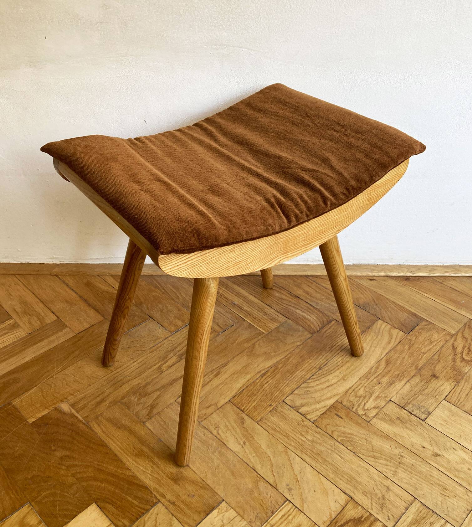1970's Mid-Century Modern Beechwood Stool with New Upholstery