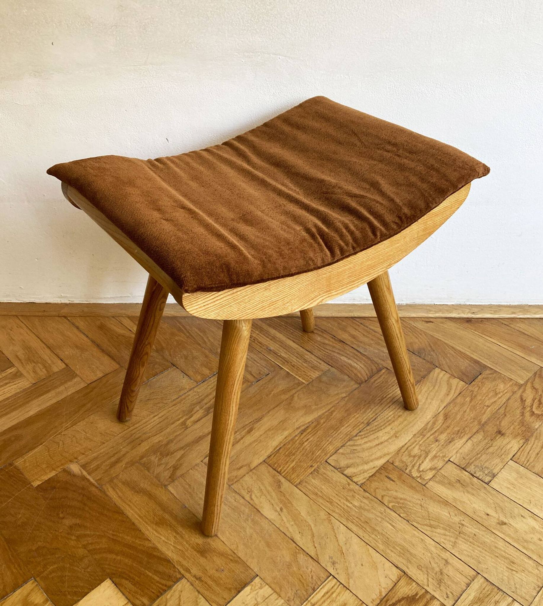 1970's Mid-Century Modern Beechwood Stool with New Upholstery