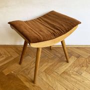 1970's Mid-Century Modern Beechwood Stool with New Upholstery