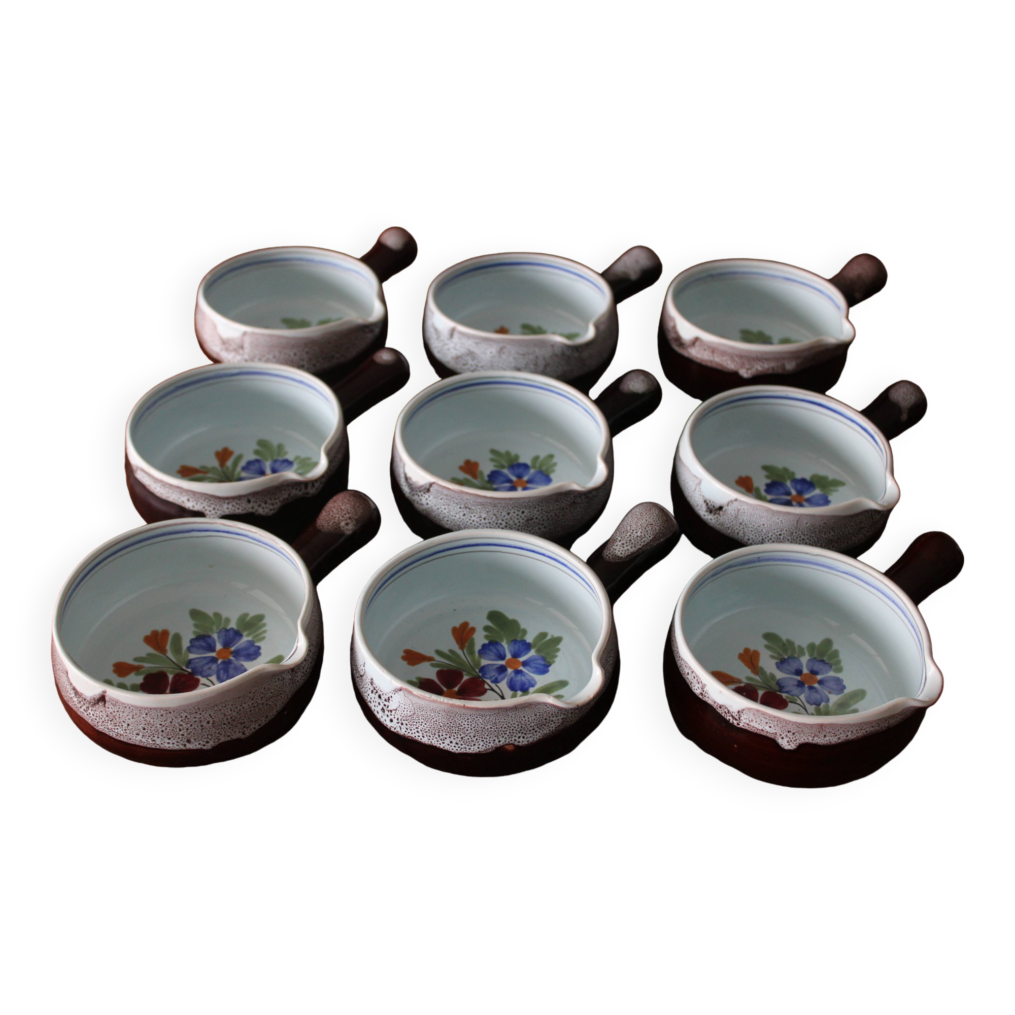 Set of 9 handmade ceramic pans